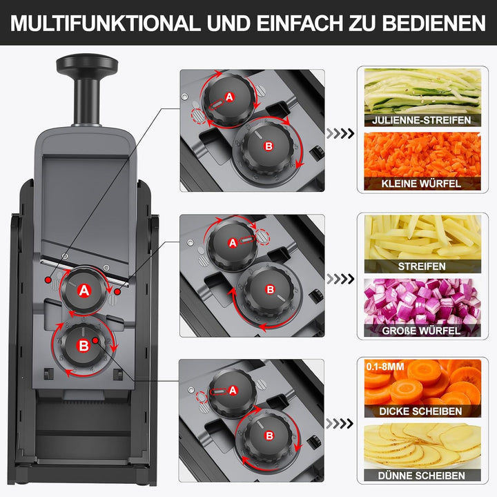 SupMakin Gemüseschneider, Once for All Verstellbar Gemüsehobel Genius Mandoline Vegetable Slicer Kar