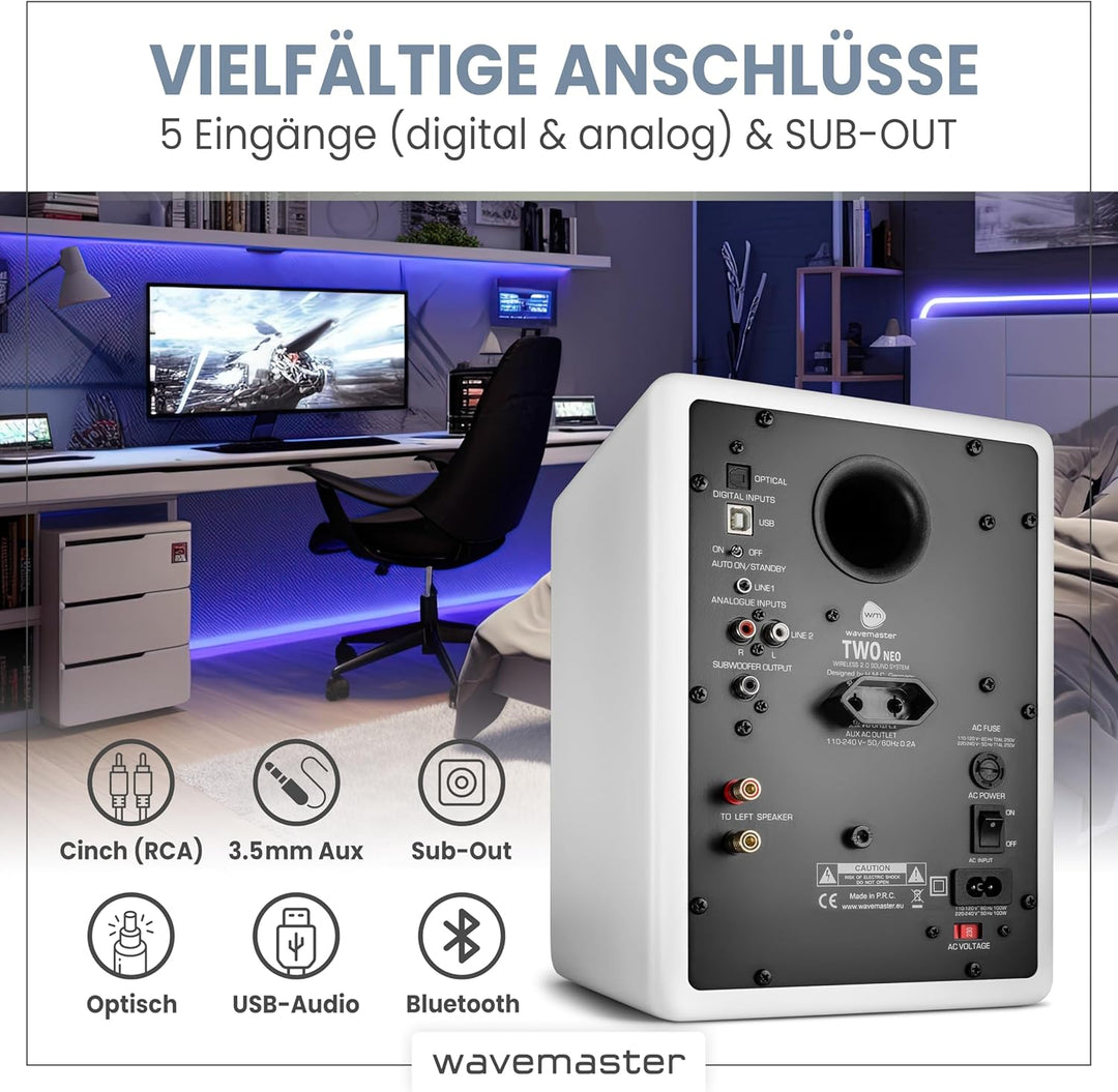 wavemaster TWO NEO soft white – Regallautsprecher-System (60 Watt) mit Bluetooth-Streaming, digitale