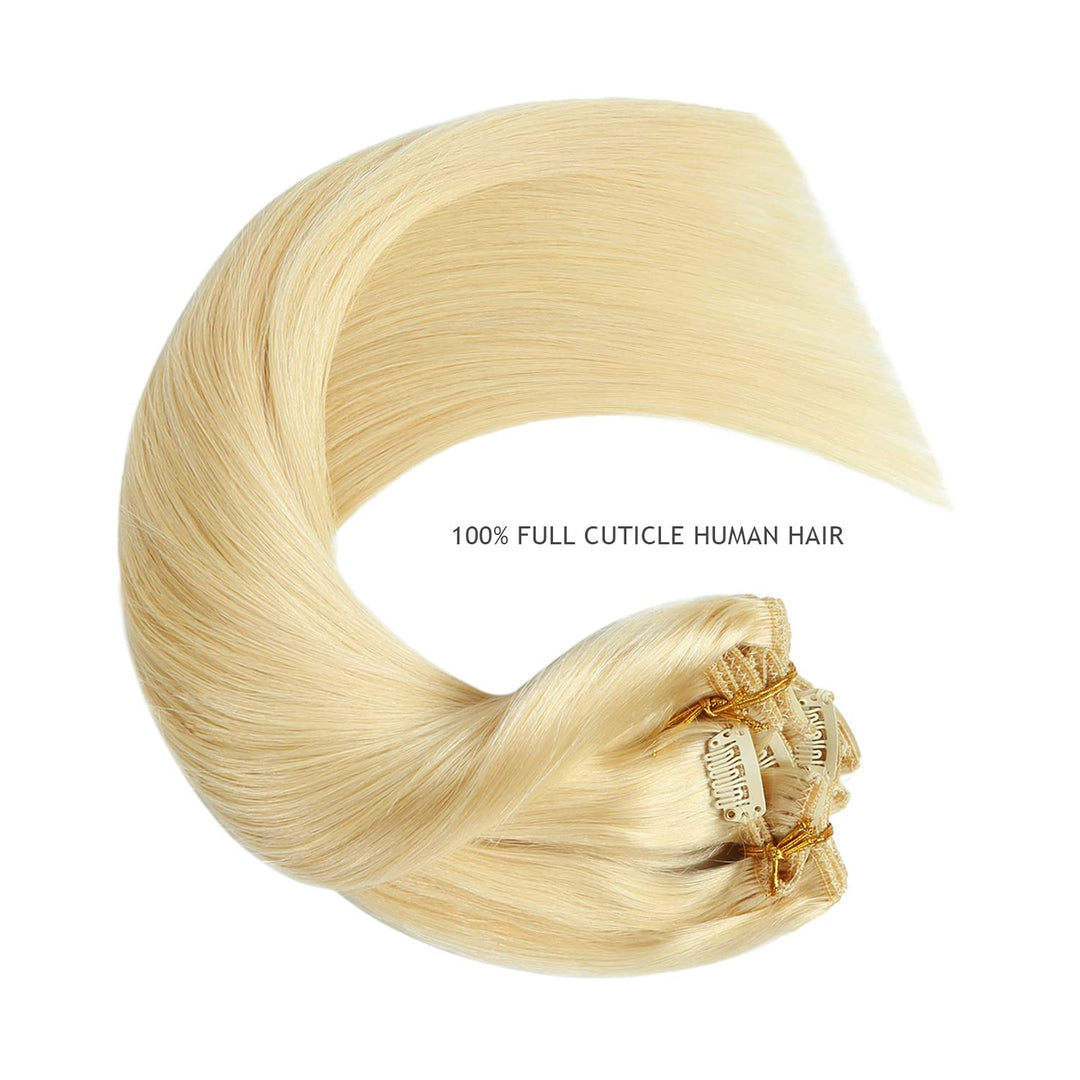 YILITE Clip in Extensions Echthaar Blond 35cm 100% Echthaar Extensions Clip 14 Zoll 8 Stück 110g Uns