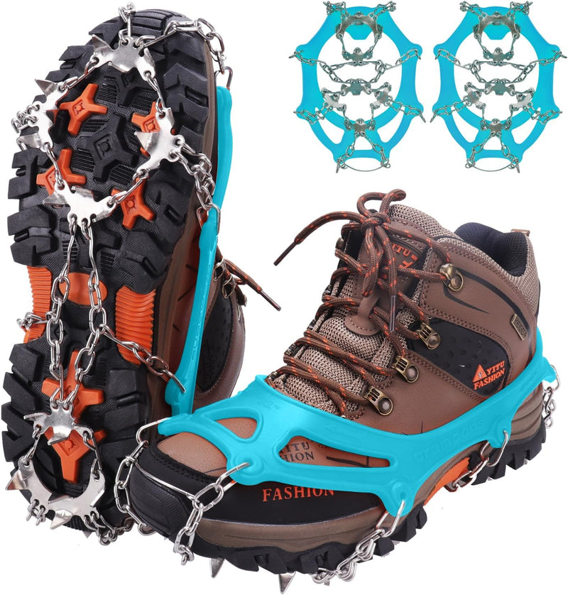 WIN.MAX Steigeisen Grödel Eisspikes, Schuhkrallen mit19 Edelstahl Zähne Spikes Schuhkrallen Grödeln