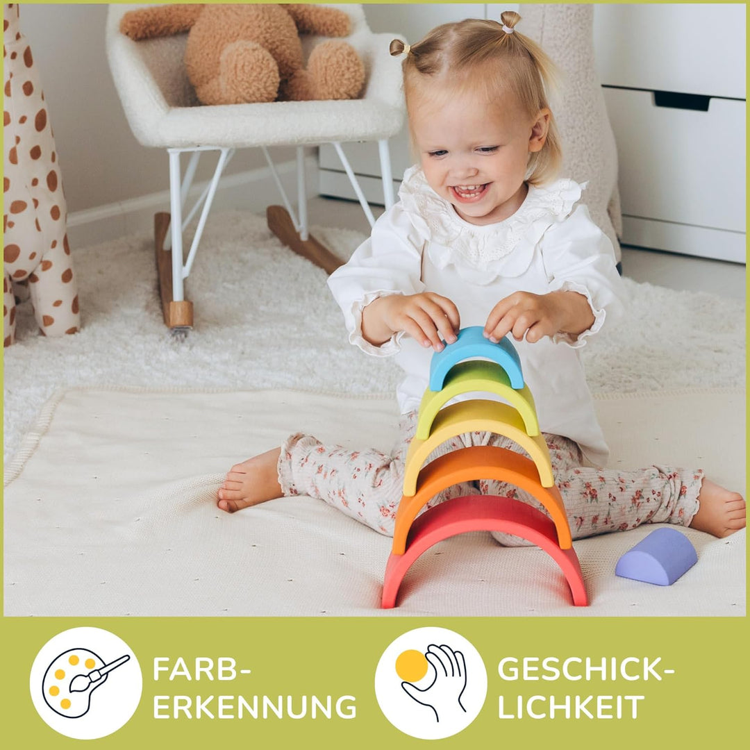 Merle Toys® Regenbogen Holz Spielzeug - Holzregenbogen Kinder ab 1 Jahr, Holz Regenbogen Montessori
