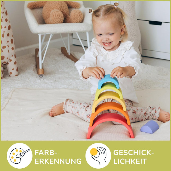 Merle Toys® Regenbogen Holz Spielzeug - Holzregenbogen Kinder ab 1 Jahr, Holz Regenbogen Montessori