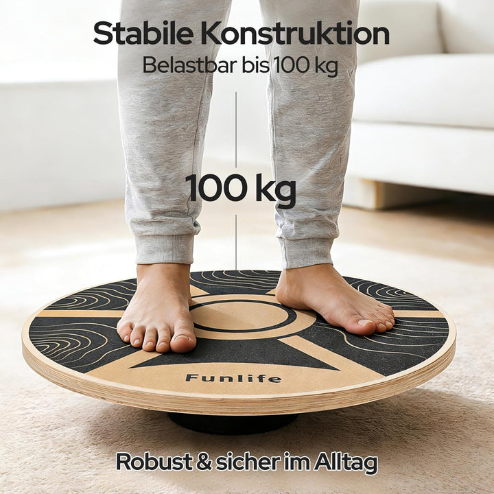 FunLife Balance Board aus Holz – Stabiler Gleichgewichtstrainer für Core Training, Fitness & Balance