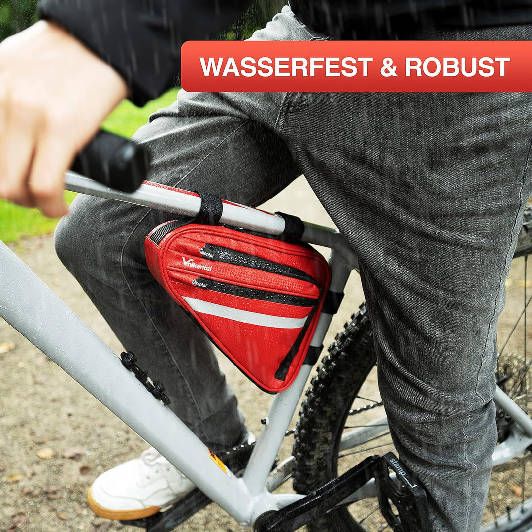 Valkental - Wasserfeste Rahmentasche mit viel Platz - 1,5L Volumen - Fahrradtasche mit Reflektoren u