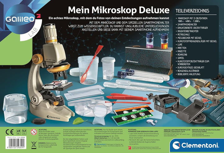 Clementoni Galileo Lab Mein Mikroskop Deluxe - Experimentierkasten mit echtem Mikroskop & Smartphone