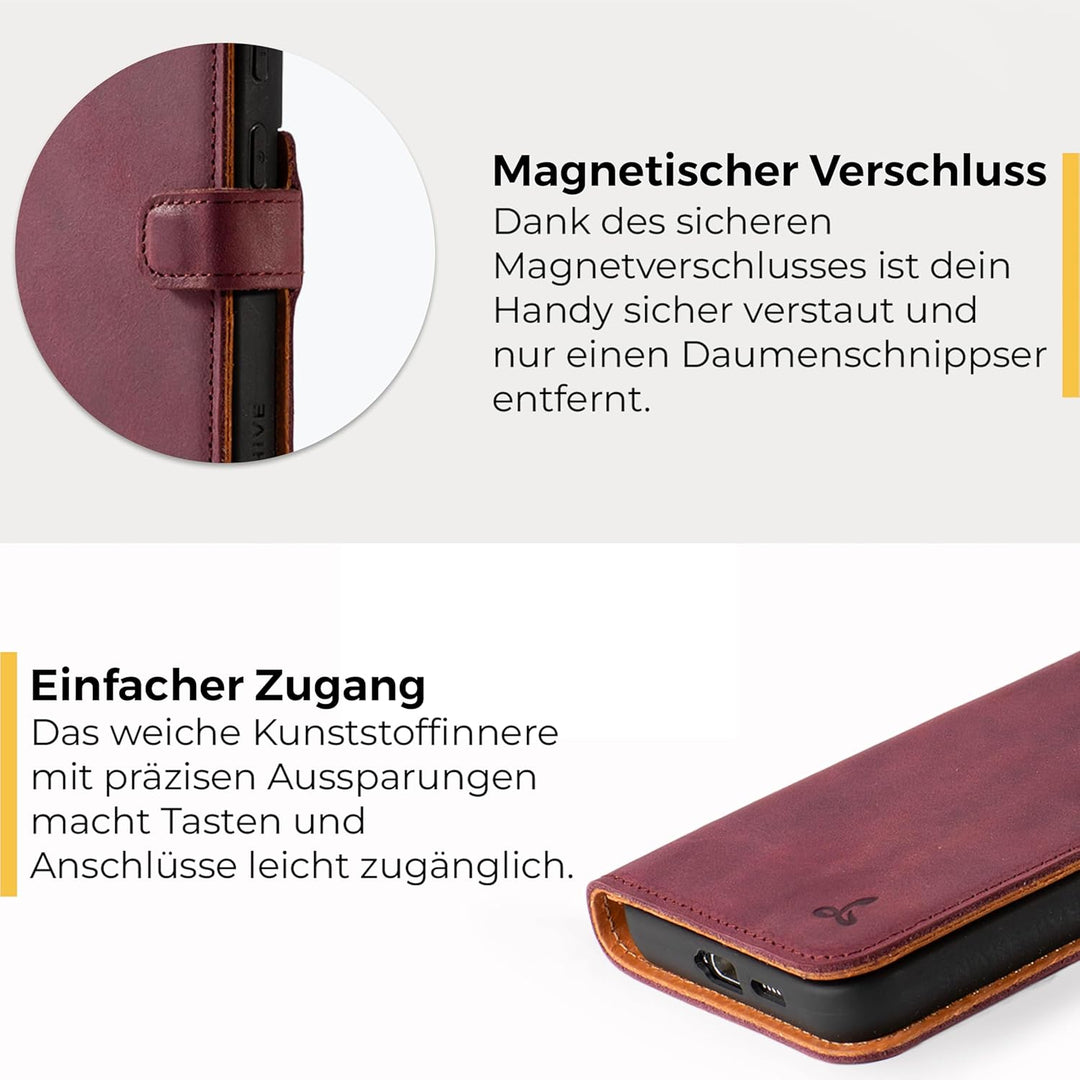 Snakehive Lederhülle für Galaxy S23 Plus | Stylische Handyhülle mit Kartenhalter & Standfuss | Handy