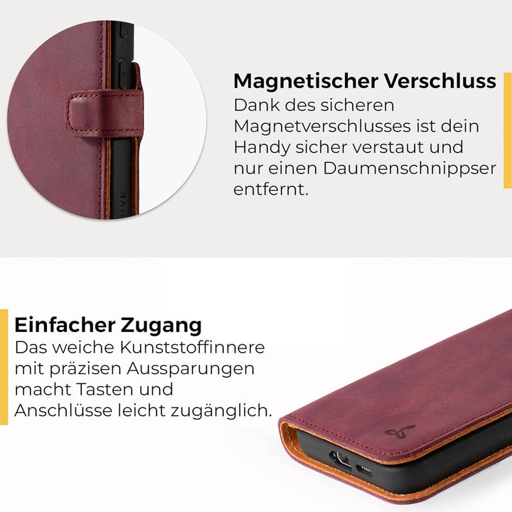 Snakehive Lederhülle für Galaxy S23 Plus | Stylische Handyhülle mit Kartenhalter & Standfuss | Handy