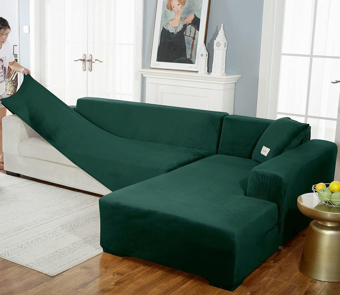 JHLD Sofabezug L Form, Stretch Sofabezug Samt L-förmiger Sofabezug Weiche Anti-rutsch Sofa Überwürfe