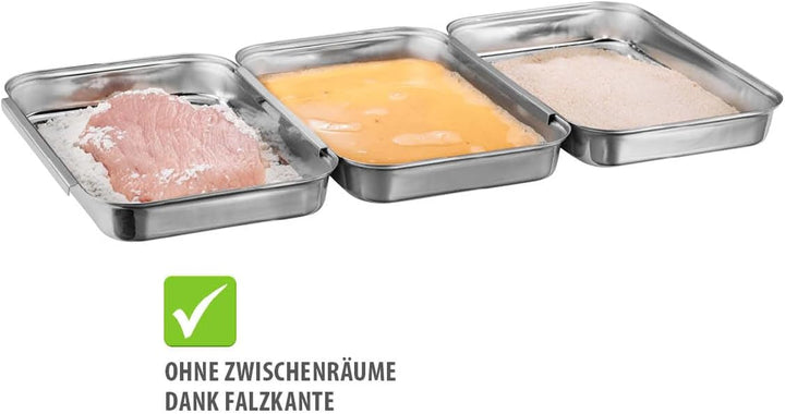 GEFU PANDO Panier‑Set 3‑teilig | Edelstahl‑Schalen zum Panieren, Marinieren &amp; Portionieren | Falzkan