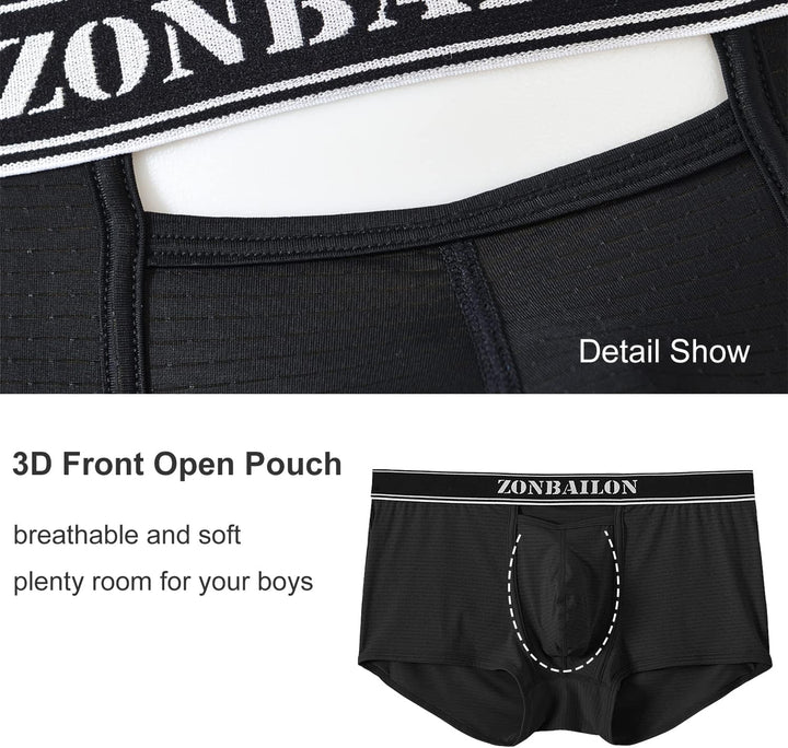 BIATWOWR Herren Boxershorts mit atmungsaktivem Stoff Micro-Mesh erhöhtem Front und Rückenöffnung ohn