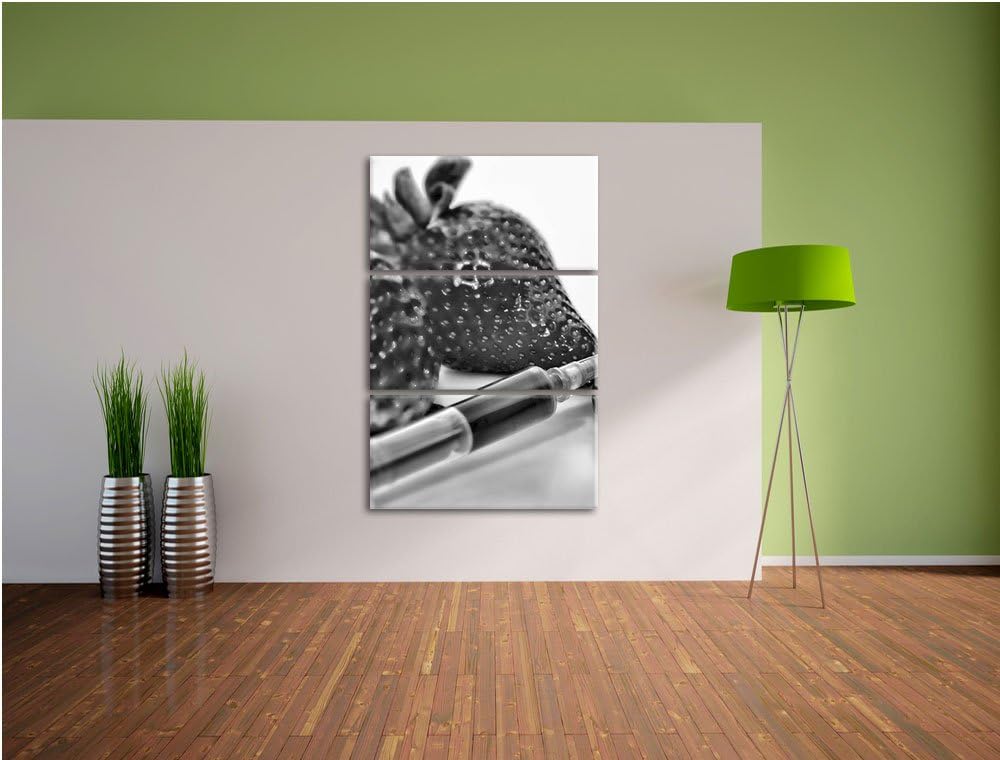 Pixxprint Erdbeeren mit Lebensmittelfarbe als Leinwandbild/Grösse: 3 Teilig (120x80) cm/Wandbild/Kun