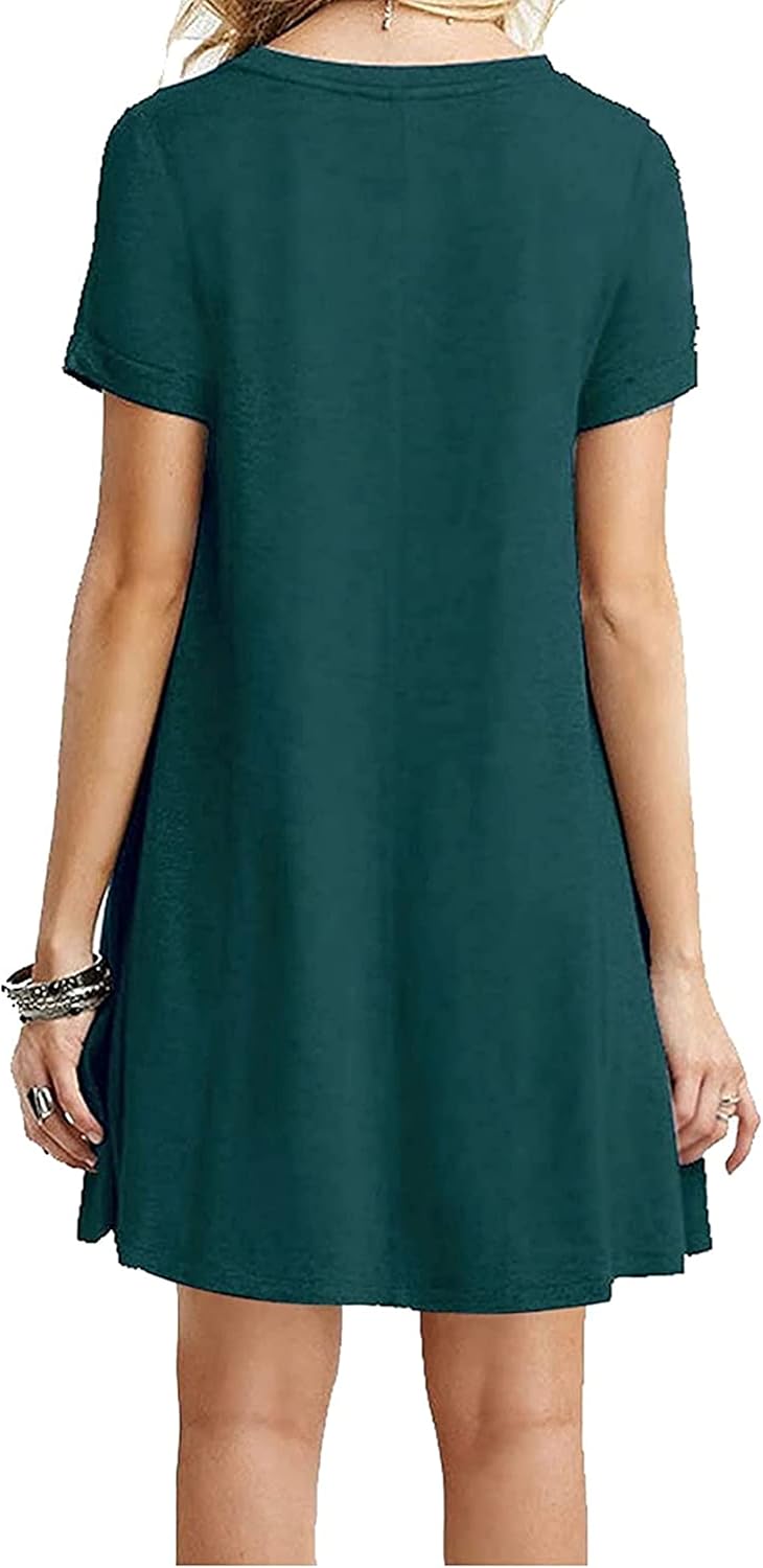 MOLERANI Damen Sommerkleider Casual T-Shirt Kurzarm Strandkleid Loose Swing Damenkleid M Dunkelgrün,