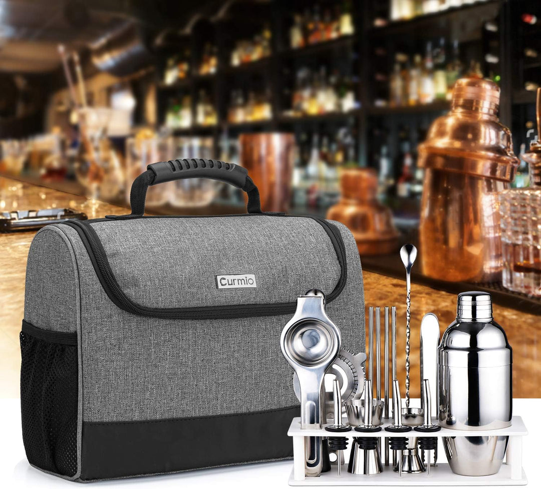 CURMIO Bartender Set Aufbewahrungstasche, Tragetasche für Cocktail Set, Cocktailshaker Bar Set, Reis