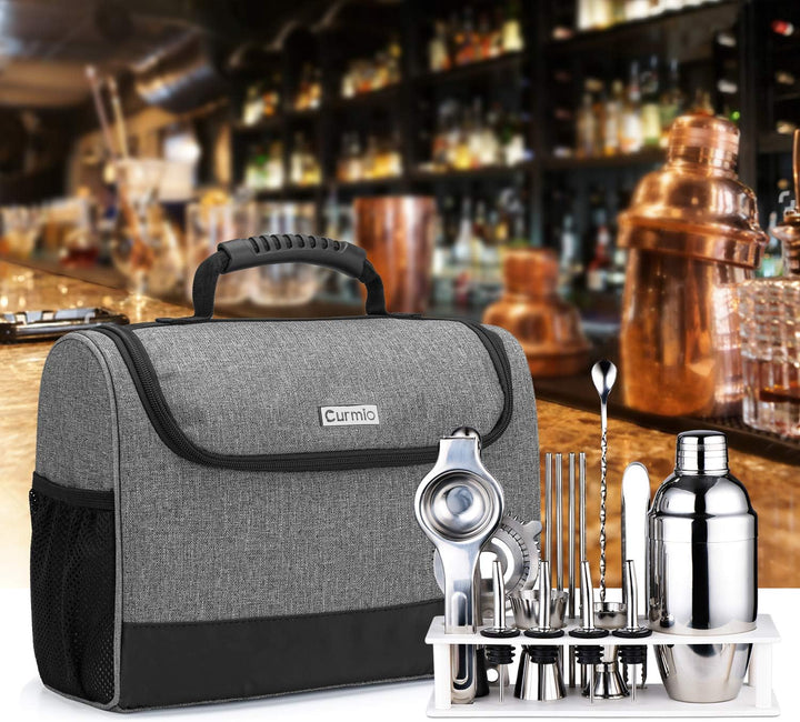 CURMIO Bartender Set Aufbewahrungstasche, Tragetasche für Cocktail Set, Cocktailshaker Bar Set, Reis