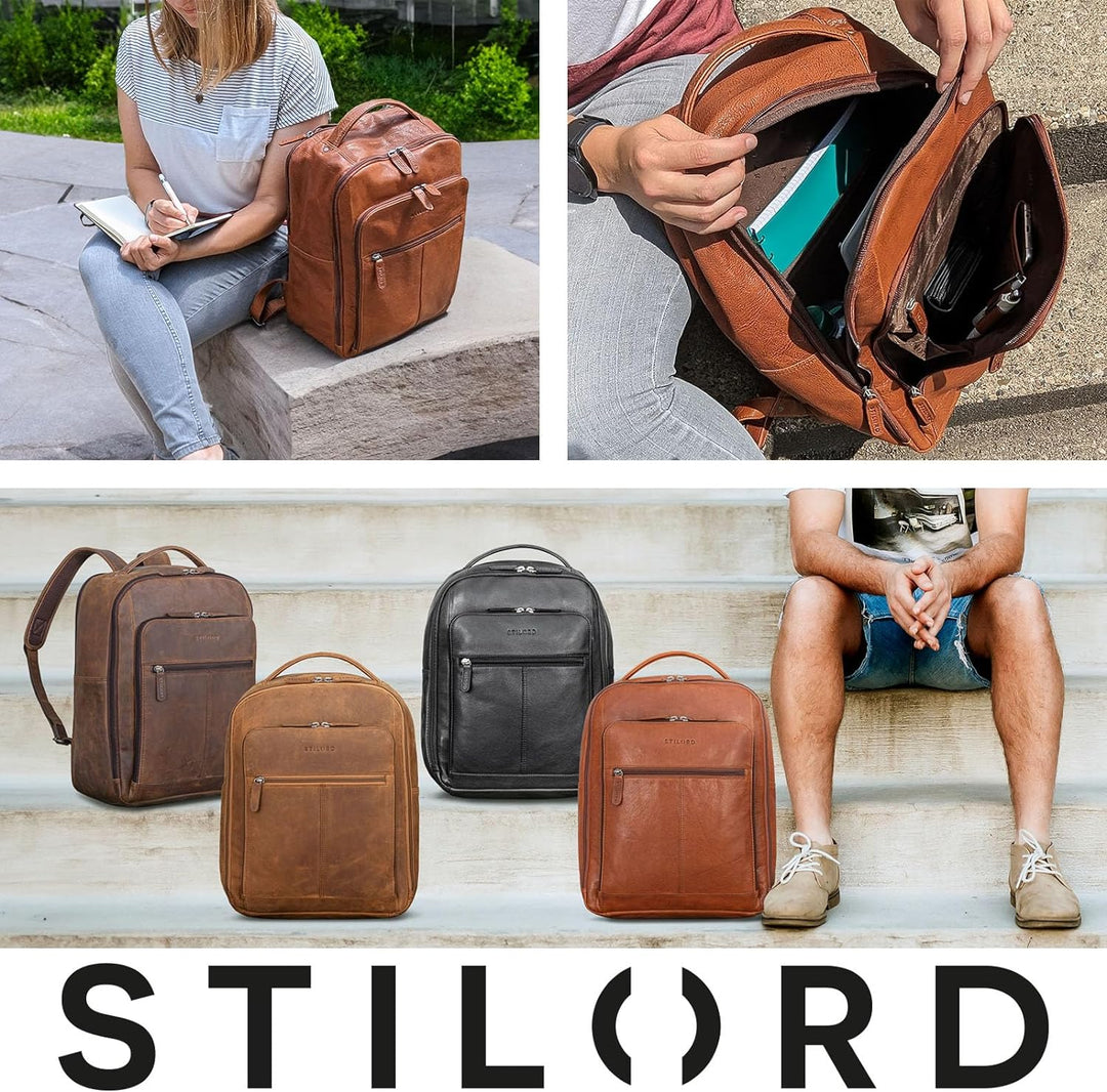 STILORD 'Gordon' Rucksack Leder Herren und Damen Messenger Rucksack Laptop 17 Zoll Lederrucksack Dam