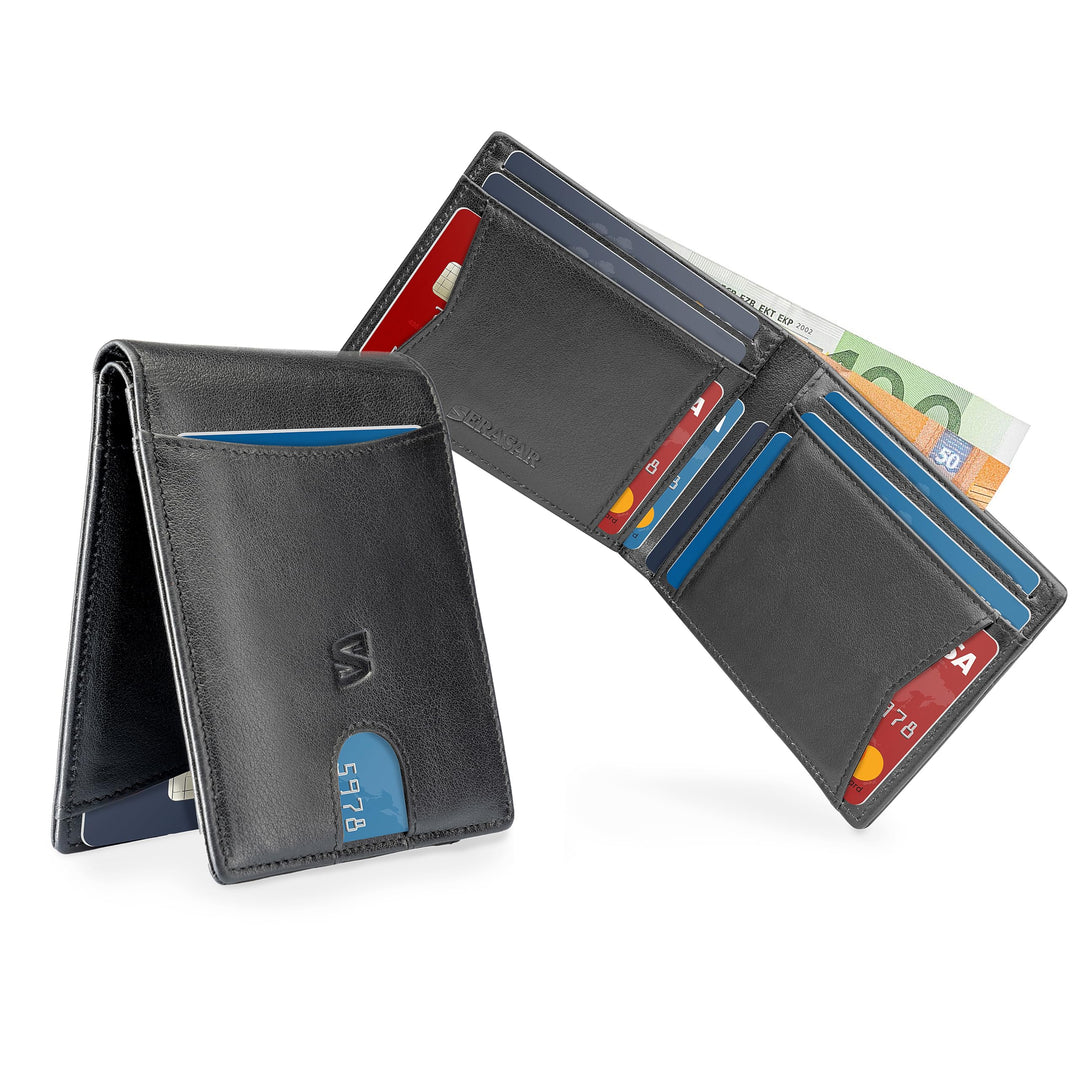 SERASAR | Premium Wallet [Clever] für Herren in schwarz aus Echtleder | 11 Kartenfächer | Wahlweise