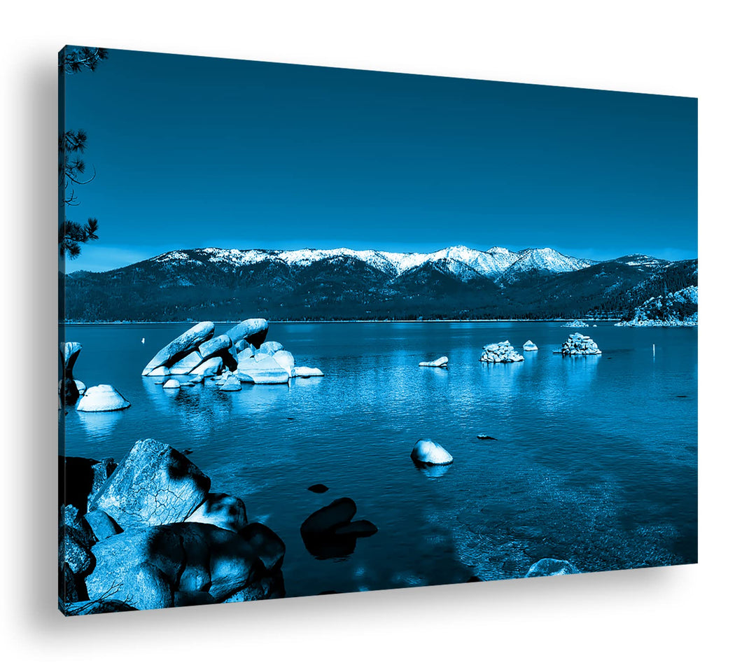 deyoli Lake Tahoe in Kalifornien Format: 80x60 Effekt: Monocrome Blau als Leinwand, Motiv fertig ger