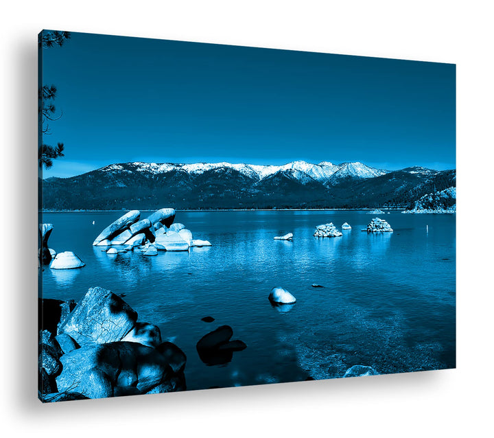 deyoli Lake Tahoe in Kalifornien Format: 80x60 Effekt: Monocrome Blau als Leinwand, Motiv fertig ger