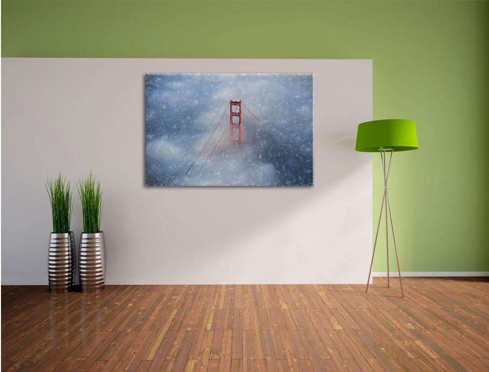 Pixxprint Golden Gate Bridge über den Wolken Kunst Buntstift Effekt, Format: 100x70 auf Leinwand, XX