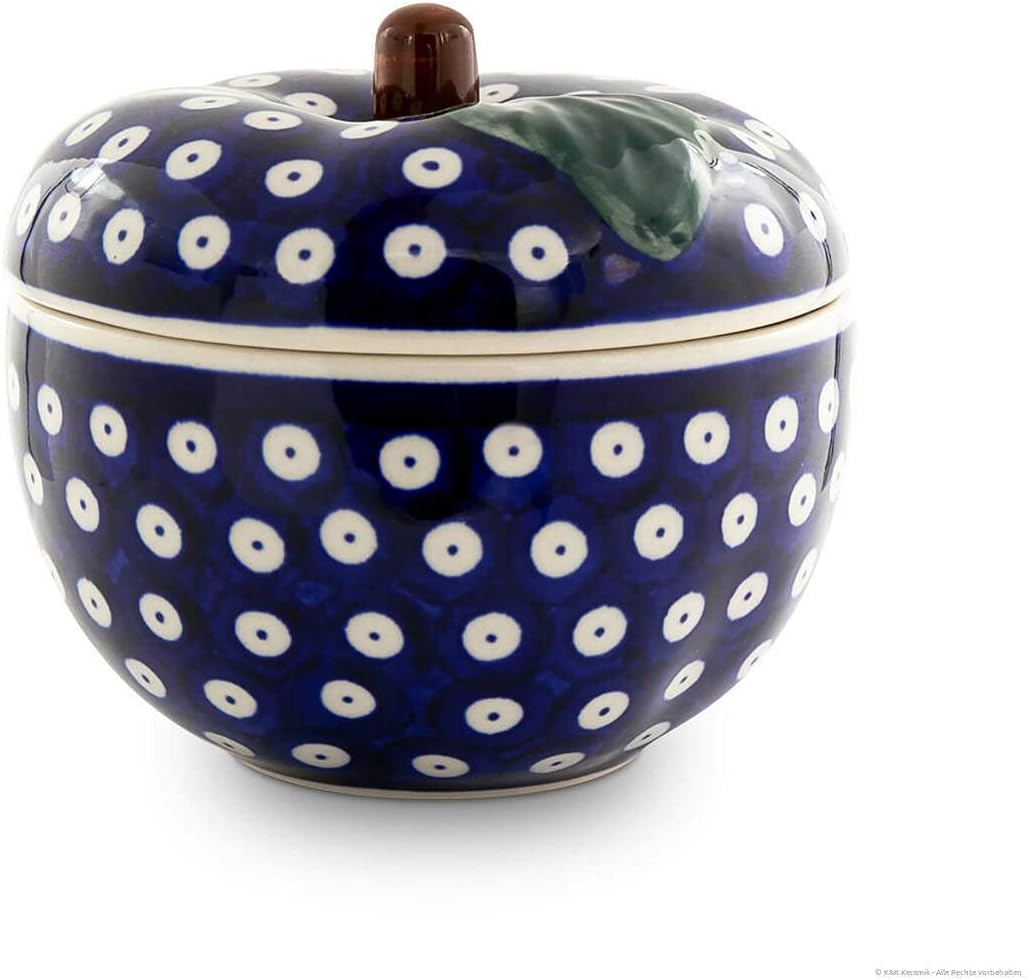 Bunzlauer Keramik Apfel-Bräter mit Deckel, 12,6x11,6 cm, Dekor 42
