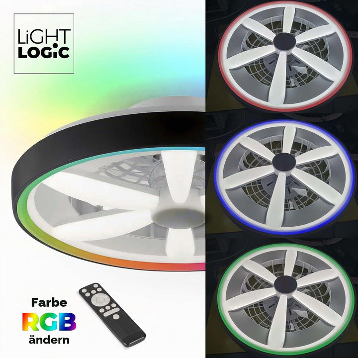 Deckenventilator mit Beleuchtung 48W - Ø 48cm, dimmbare LED Deckenleuchte mit Ventilator, RGB, warm-