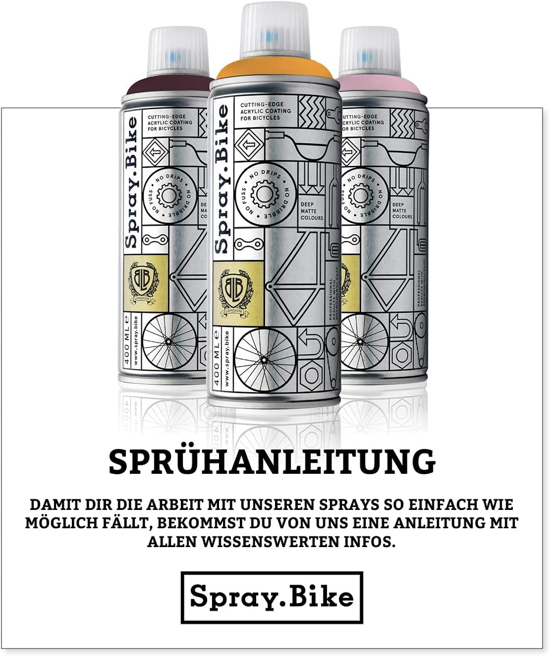 SPRAY.BIKE Fahrrad Lackspray in versch. Farben - KEINE GRUNDIERUNG notwendig - Acryllack/Lack Spray