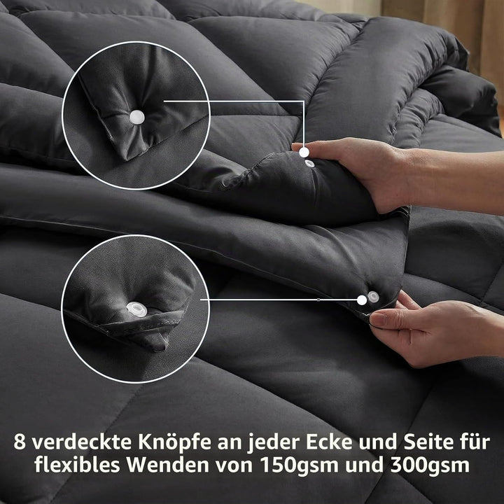 WAVVE Bettdecke 240x220 4 Jahreszeiten 2 teilig Grau - Sommerdecke 240x220cm 150gsm+Ganzjahresdecke