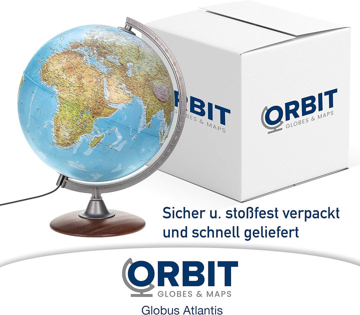 ORBIT Globes & Maps - Leuchtglobus - 30cm Globus mit Holzfuss, Kartenbild 2023 physikalisch / politi