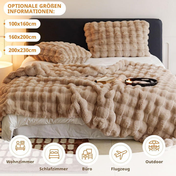 Kuscheldecke 200x230 cm, Kaninchen Plüsch Decke, Super Soft Wohndecke Dick 1000GSM Couchdecke Warme