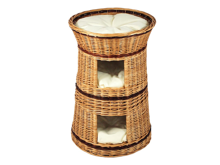 Katzenkorb zum Schlafen – Katzenhütte Indoor – Grösse: 50 cm rund – Katzenhöhle aus Weide – Dreistuf