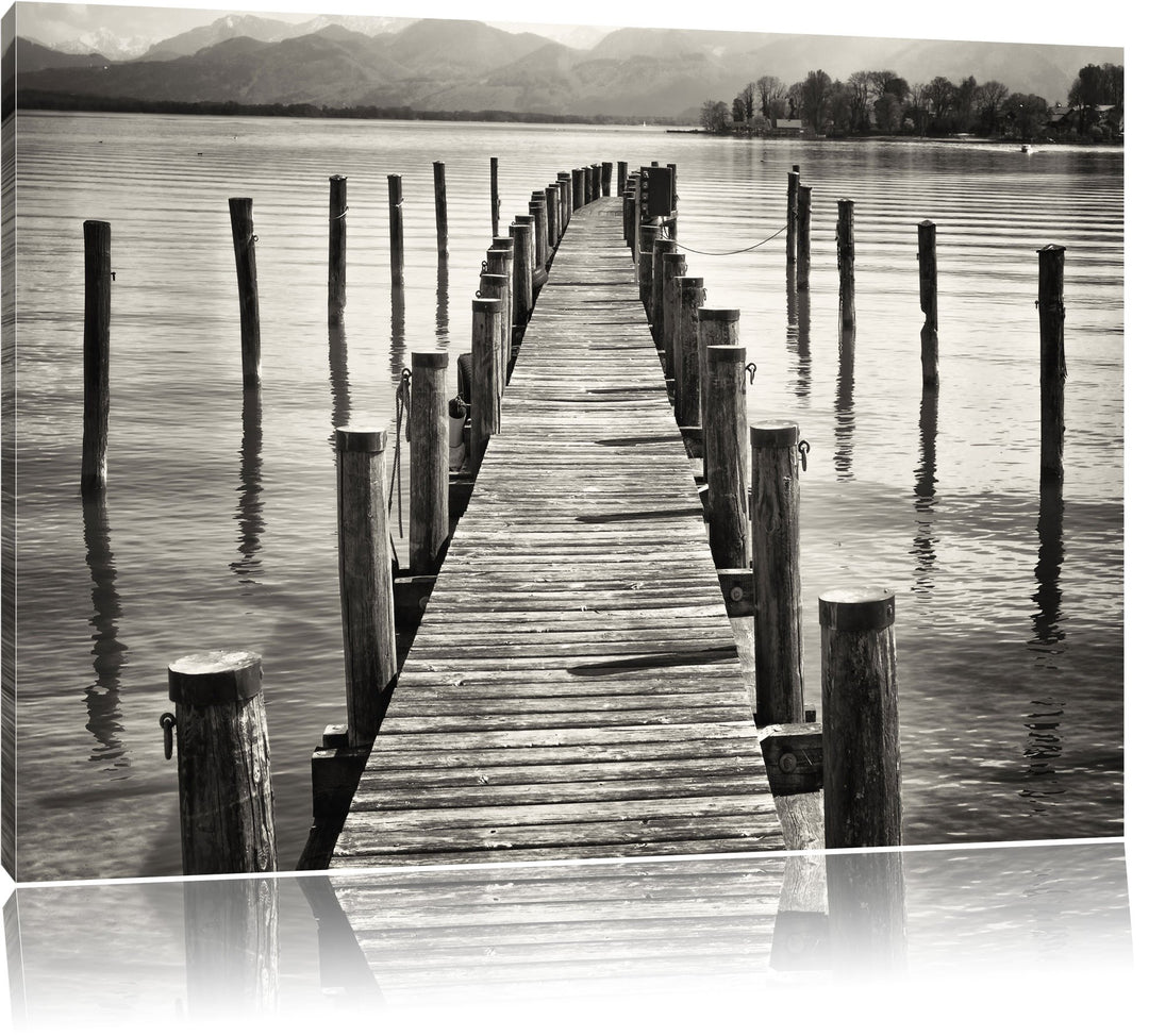 Langer Holzsteg ins Meer, Format: 100x70 auf Leinwand, XXL riesige Bilder fertig gerahmt mit Keilrah