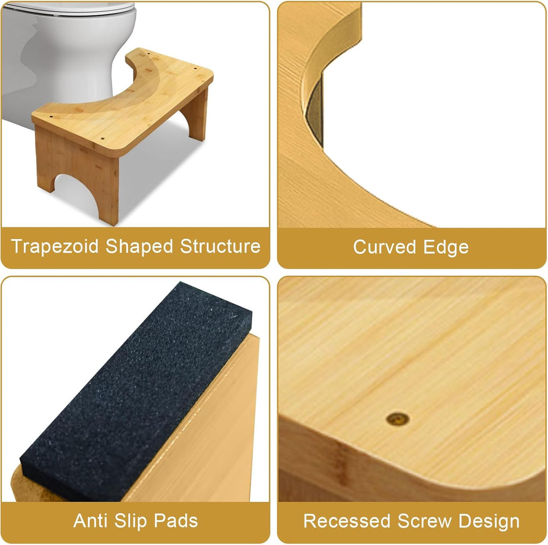 Toilettenhocker aus Bambus, 37×20×17 cm Rutschfester & Ergonomischer WC Hocker zur Verdauungsförderu