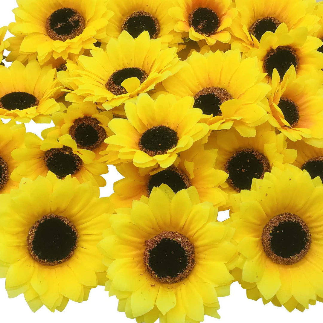 Woohome 120 Stück Künstliche Sonnenblumen 7CM und 9CM Kunstblumen Sonnenblumen Plastik Sonnenblume K