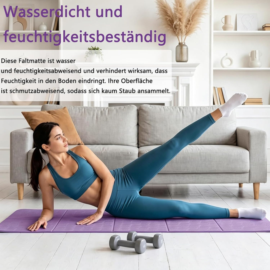 Yogamatte Faltbar, 183 x 61 x 0.8 cm Gymnastikmatte, Reiseyogamatte Rutschfest mit Tragetasche, Trag