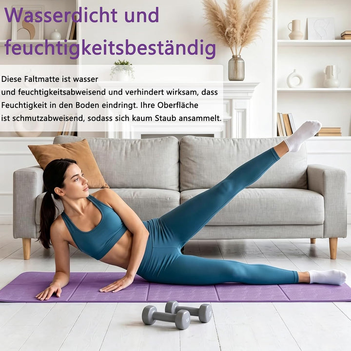 Yogamatte Faltbar, 183 x 61 x 0.8 cm Gymnastikmatte, Reiseyogamatte Rutschfest mit Tragetasche, Trag