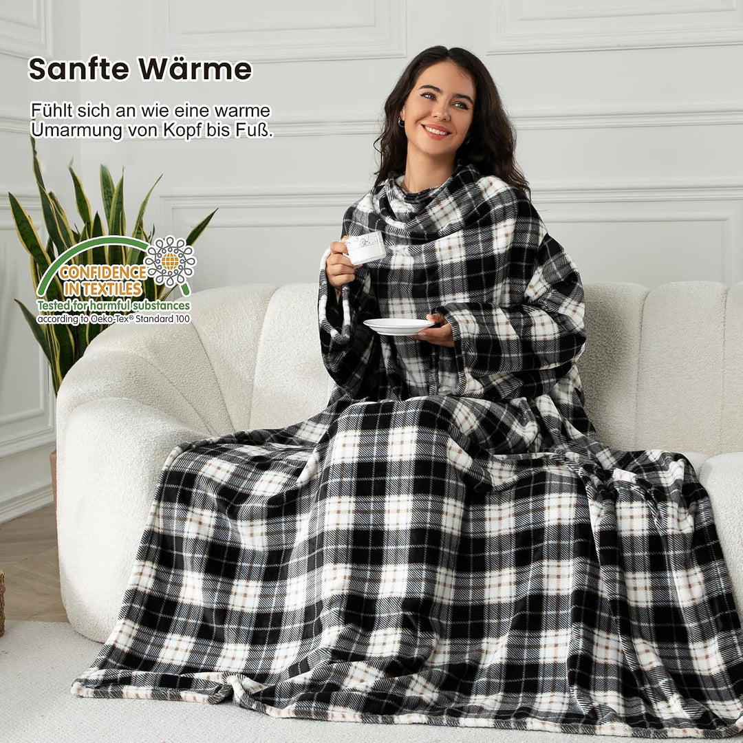 Winthome Kuscheldecke mit Ärmeln, Decke Weich Kuschelig Warm, Sofadecke Fleecedecke mit Klettverschl