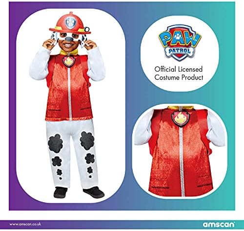 Amscan - Kinderkostüm Marshall aus Paw Patrol, Plüsch-Overall, Maske und Rucksack, Serie, Helfer auf