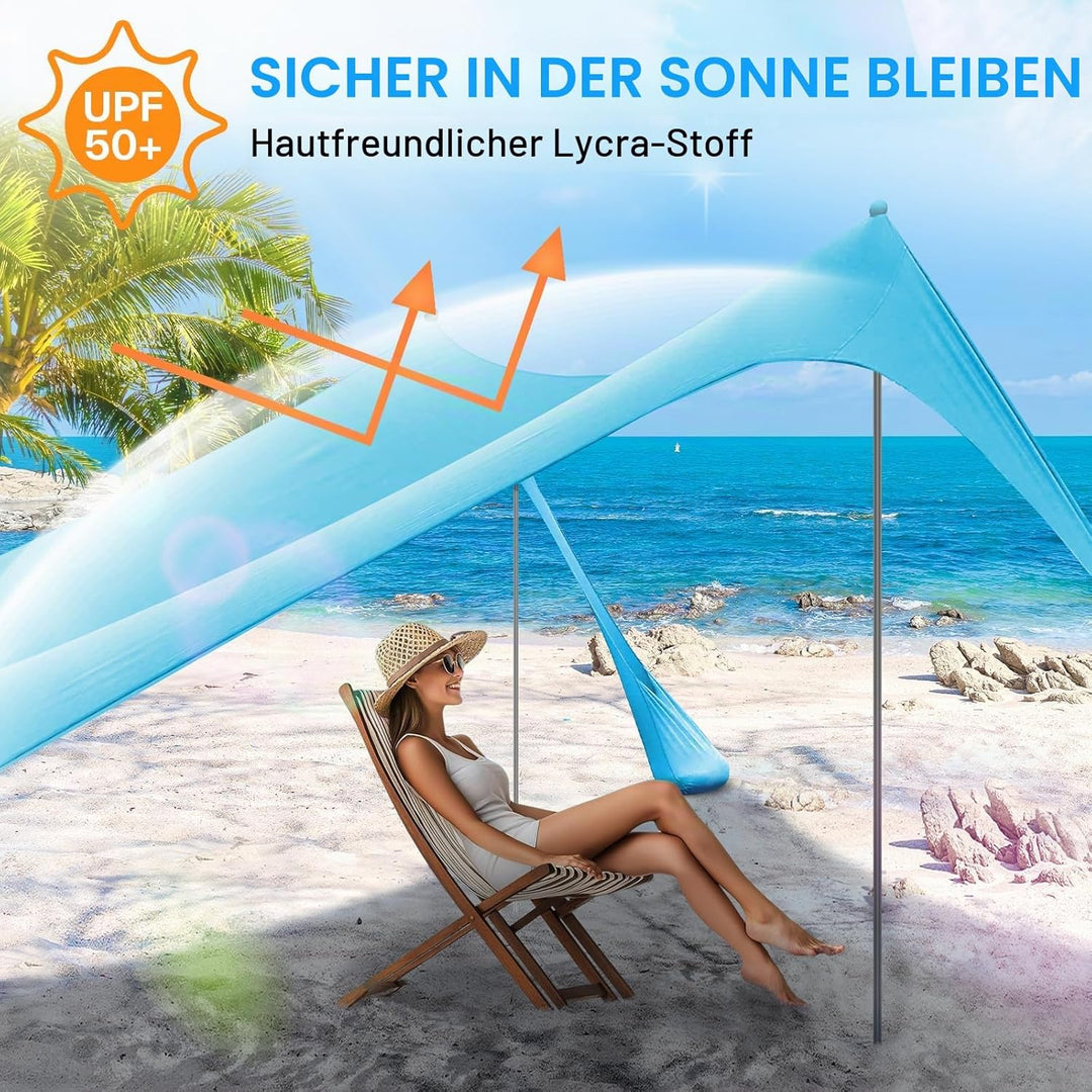 Sonnensegel Strand Strandzelt Sonnenschutz UPF50+, 3m X 3m X 2m Strand Sonnenschutz Mit 4 Alustangen