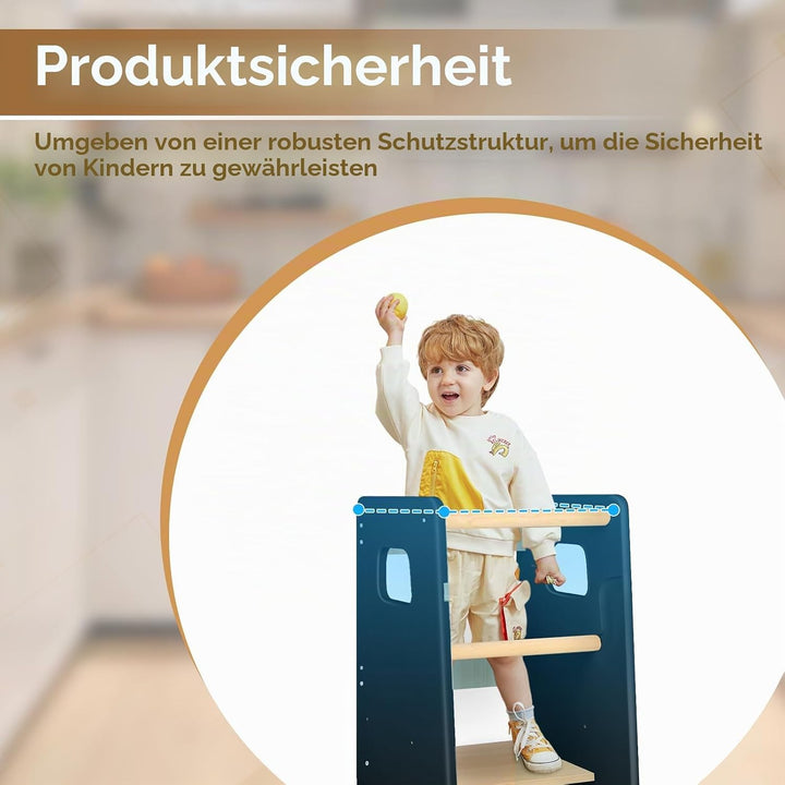 Montessori Lernturm aus Holz – Lernturm für Kinder – Rutschhemmende Füsse Montessori-Methode (Schwar