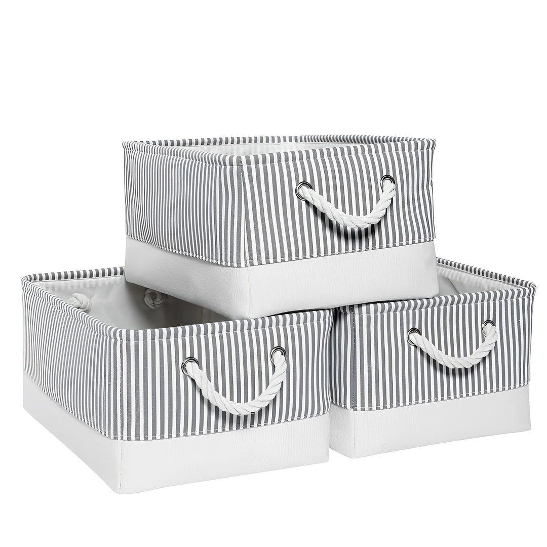 Mangata Faltbare Aufbewahrungsboxen, grosse Stoffkörbe, 3er-Pack (Grauer Streifen, Gross) L Grauer S
