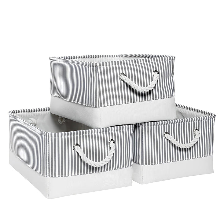 Mangata Faltbare Aufbewahrungsboxen, grosse Stoffkörbe, 3er-Pack (Grauer Streifen, Gross) L Grauer S