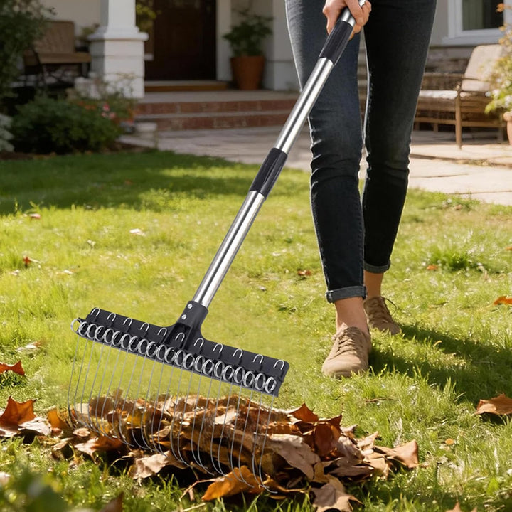 Gartenrechen, 16,3 Zoll Breiter Stahldrahtrechen mit Abgewinkelter Federunterstützung für Müheloses