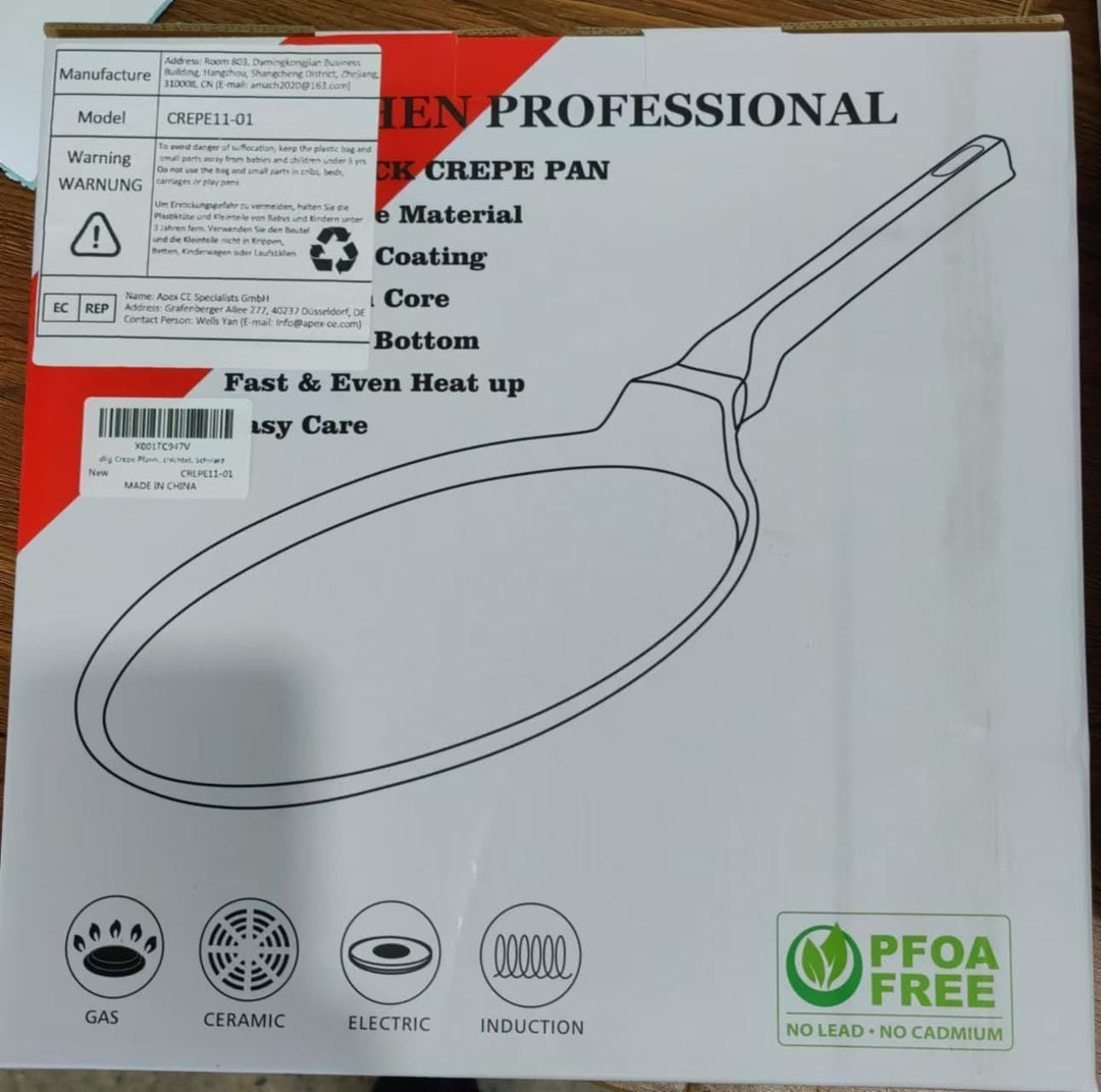 diig Crepe Pfanne 28cm, Antihaftpfanne Omelette Flache Pfannkuchen Pfanne mit Teigverteiler und Holz