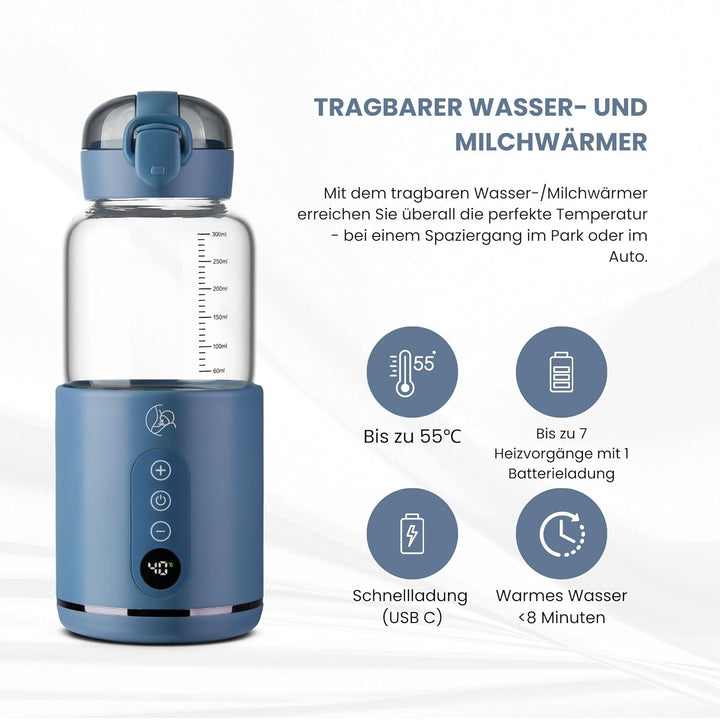 Flaschenwärmer Baby Unterwegs - Schnelles Aufheizen in 2 Minuten, BPA-frei, Sicher, Tragbar - Perfek