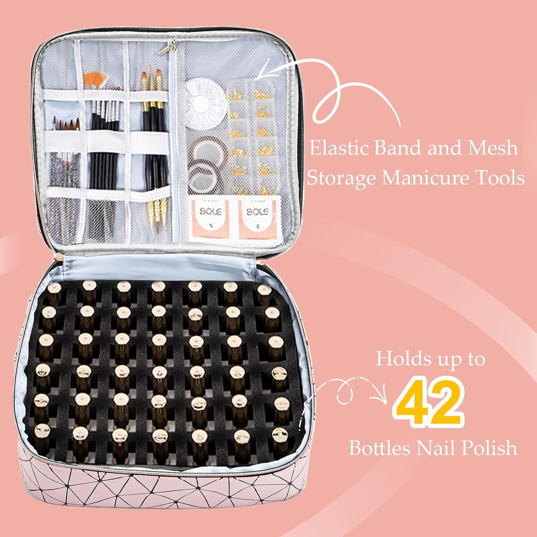 Uross Nagellack Organizer für 42 Nagellackflaschen und 1 LED-Nagellampe, Nagellack Aufbewahrung Tasc