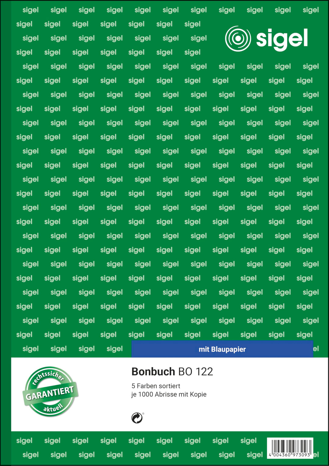 SIGEL BO122 Bonbücher 5er Set á 1000 Abrisse, in gelb, rosa, weiss, grün, blau, A4, 2x50 Blatt Sparp