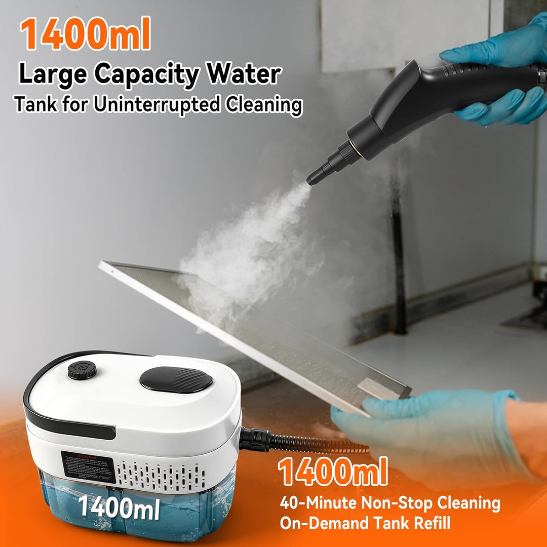 Dampfreiniger Handgerät 2500W 3Bar Handdampfreiniger 1400ML Wassertank 15s Aufheizzeit 3 Gang 6 Bürs