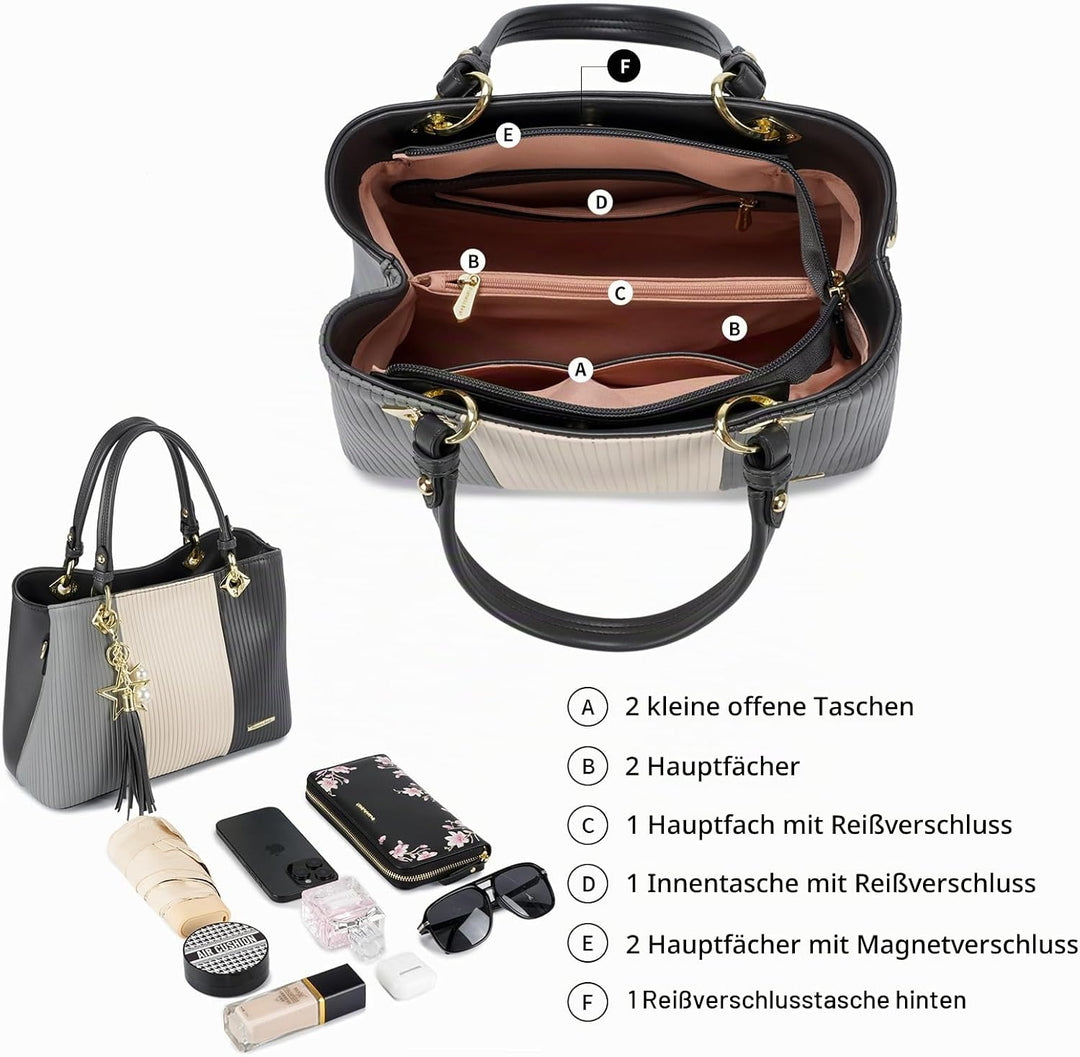 Pomelo Best Damen Handtasche mehrfarbig gestreift Umhängetasche in schöner Farbkombination mit mehre