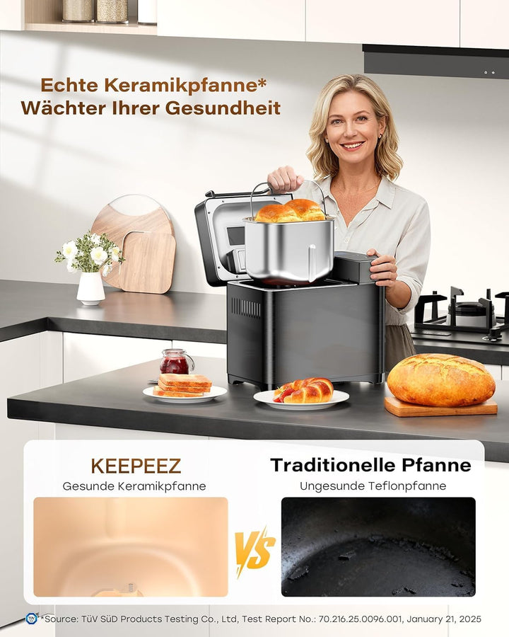 710W 1KG Konvektions Brotbackautomat mit Doppelten Heizrohren, 17 in 1 Edelstahl Brotbackmaschine, K