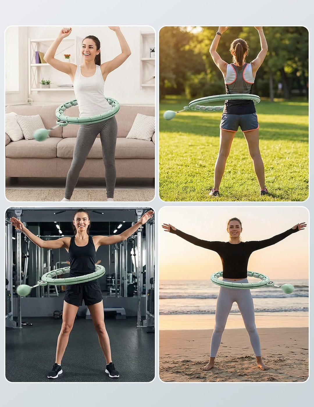 Smart Hula Hoop zum Abnehmen, 18 segmentig mit Taillenband Leiser Fitnessreifen mit 350g Gewichtskug